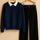 Collared Sweatshirt With Black Wide Leg Jeans
