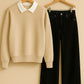 Collared Sweatshirt With Black Wide Leg Jeans