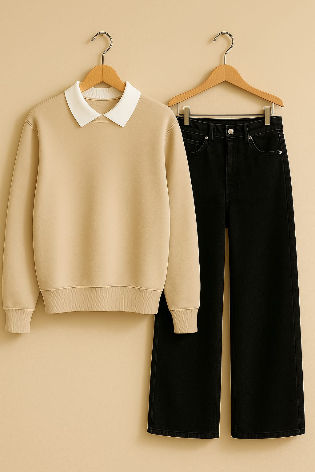 Collared Sweatshirt With Black Wide Leg Jeans