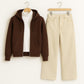 Zipper Hoodie With Highneck & Beige Wide Leg Jeans