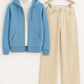 Zipper Hoodie With Highneck & Beige Wide Leg Jeans