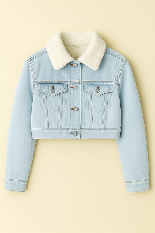 Denim blue fur denim jacket