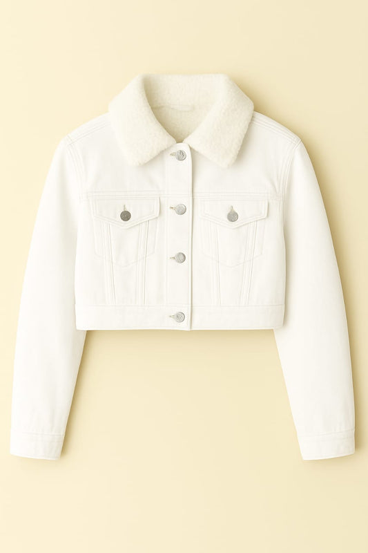 White fur denim jacket
