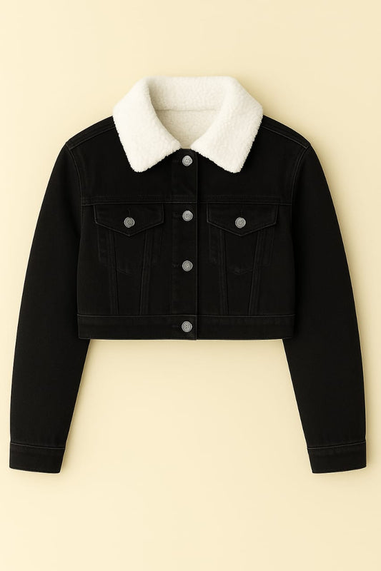 Black fur denim jacket