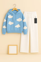 Skyblue hood badal with white flapper trouser