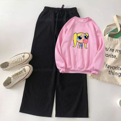 Pink custom sweatshirt with flapper trouser