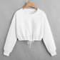 White Crop Drawstring Sweatshirts