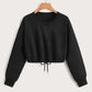 Black Crop Drawstring Sweatshirts