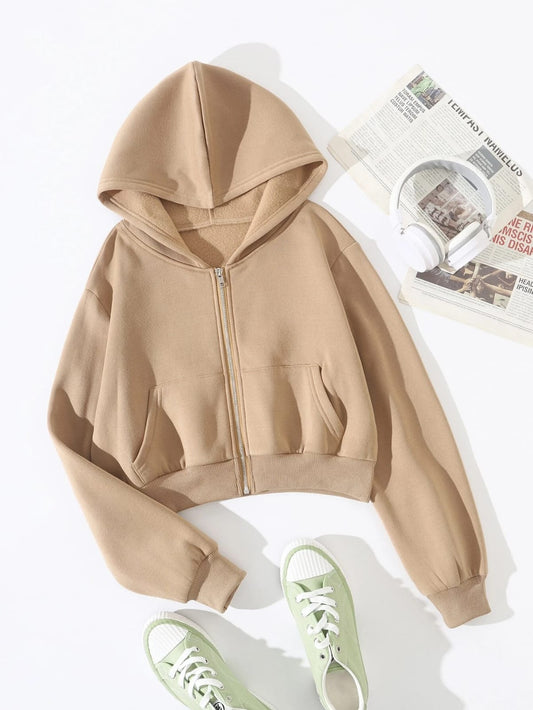 Beige Crop Zipper