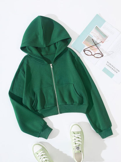 Bottle green Crop Zipper