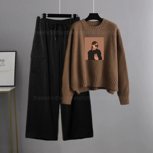 Sweatshirt with Cargo Wide Leg Trouser