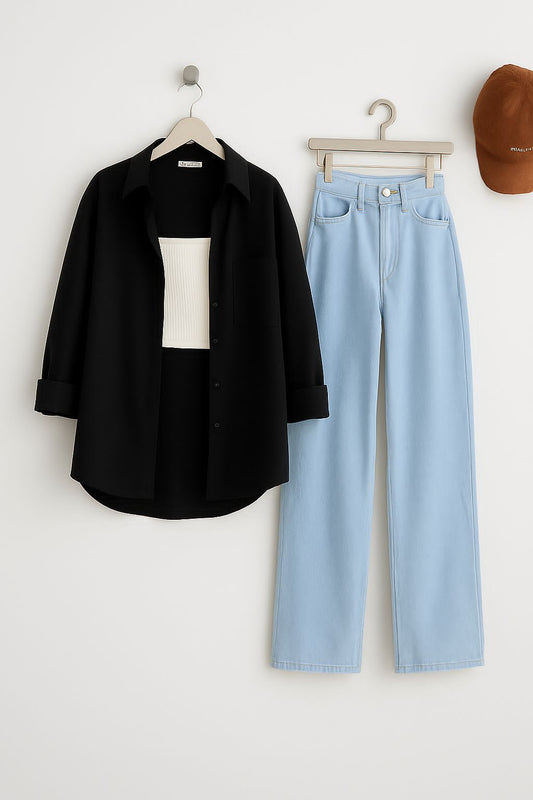 Button Down with Wide Legs