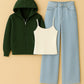 Zipper Hoodie With Inner & Ice Blue Wide Leg Jeans