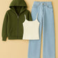 Zipper Hoodie With Inner & Ice Blue Wide Leg Jeans