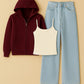 Zipper Hoodie With Inner & Ice Blue Wide Leg Jeans