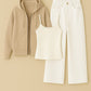 Zipper Hoodie With Inner & White Wide Leg Jeans