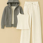 Zipper Hoodie With Inner & white Wide Leg Jeans