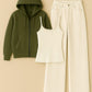Zipper Hoodie With Inner & White Wide Leg Jeans