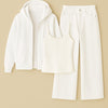 Zipper Hoodie With Inner & White Wide Leg Jeans