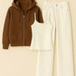 Zipper Hoodie With Inner & white Wide Leg Jeans