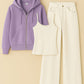 Zipper Hoodie With Inner & white Wide Leg Jeans
