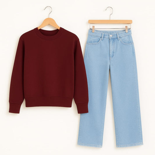 Sweatshirt With IceBlue  Wide Leg Jeans