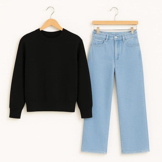 Sweatshirt With IceBlue  Wide Leg Jeans