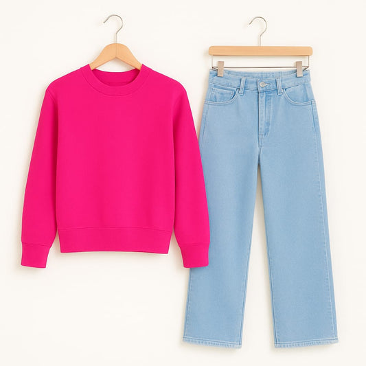 Sweatshirt With IceBlue  Wide Leg Jeans
