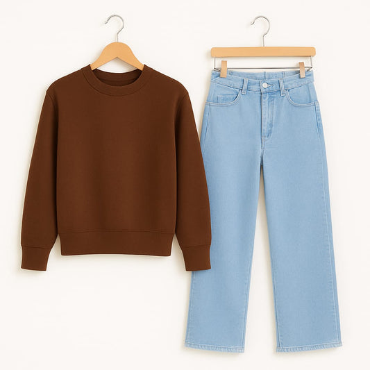 Sweatshirt With IceBlue  Wide Leg Jeans