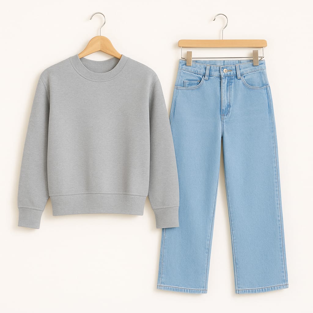 Sweatshirt With IceBlue  Wide Leg Jeans