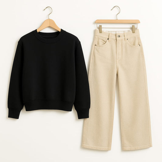 Sweatshirt With Beige Wide Leg Jeans