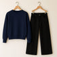 Navy Blue Sweatshirt With Black Wide Leg Jeans