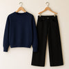 Navy Blue Sweatshirt With Black Wide Leg Jeans