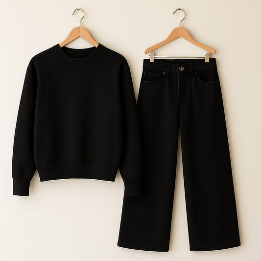 Sweatshirt With Black Wide Leg Jeans