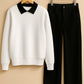 Collared Sweatshirt With Black Wide Leg Jeans