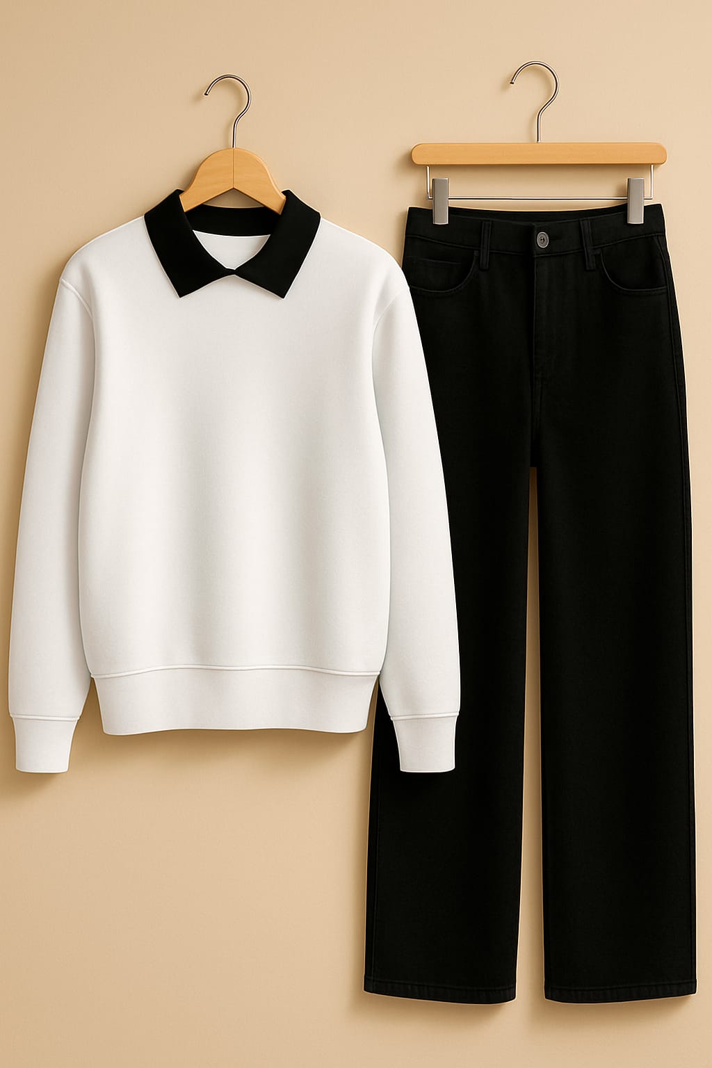 Collared Sweatshirt With Black Wide Leg Jeans