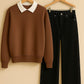 Collared Sweatshirt With Black Wide Leg Jeans