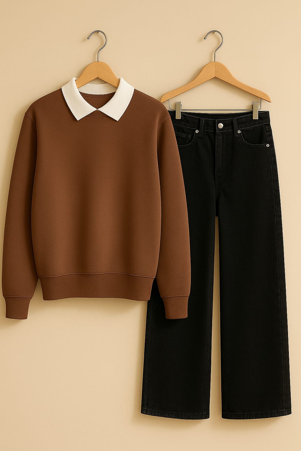 Collared Sweatshirt With Black Wide Leg Jeans