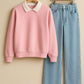 Collared Sweatshirt With IceBlue Wide Leg Jeans
