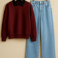 Collared Sweatshirt With IceBlue Wide Leg Jeans