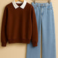 Collared Sweatshirt With IceBlue Wide Leg Jeans
