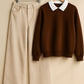 Collared Sweatshirt With Beige Wide Leg Jeans