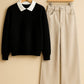 Collared Sweatshirt With Beige Wide Leg Jeans