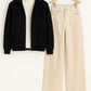 Zipper Hoodie With Highneck & Beige Wide Leg Jeans