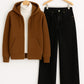 Zipper Hoodie With Highneck & Black Wide Leg Jeans