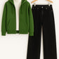Zipper Hoodie With Highneck & Black Wide Leg Jeans