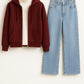 Zipper Hoodie With Highneck & IceBlue Wide Leg Jeans