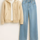 Zipper Hoodie With Highneck & IceBlue Wide Leg Jeans