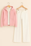 Zipper Hoodie With Highneck & White Wide Leg Jeans