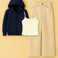 Zipper Hoodie With Inner & Beige Wide Leg Jeans